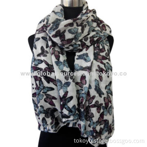 Acrylic scarf with butterfly screen printing, for winter, massy, measures 100*200+1.5cm, self fringe